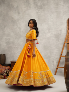 Mustard Embroidered Lehenga Choli Set