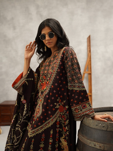 Brown Embroidered Kurti Dupatta and Pant