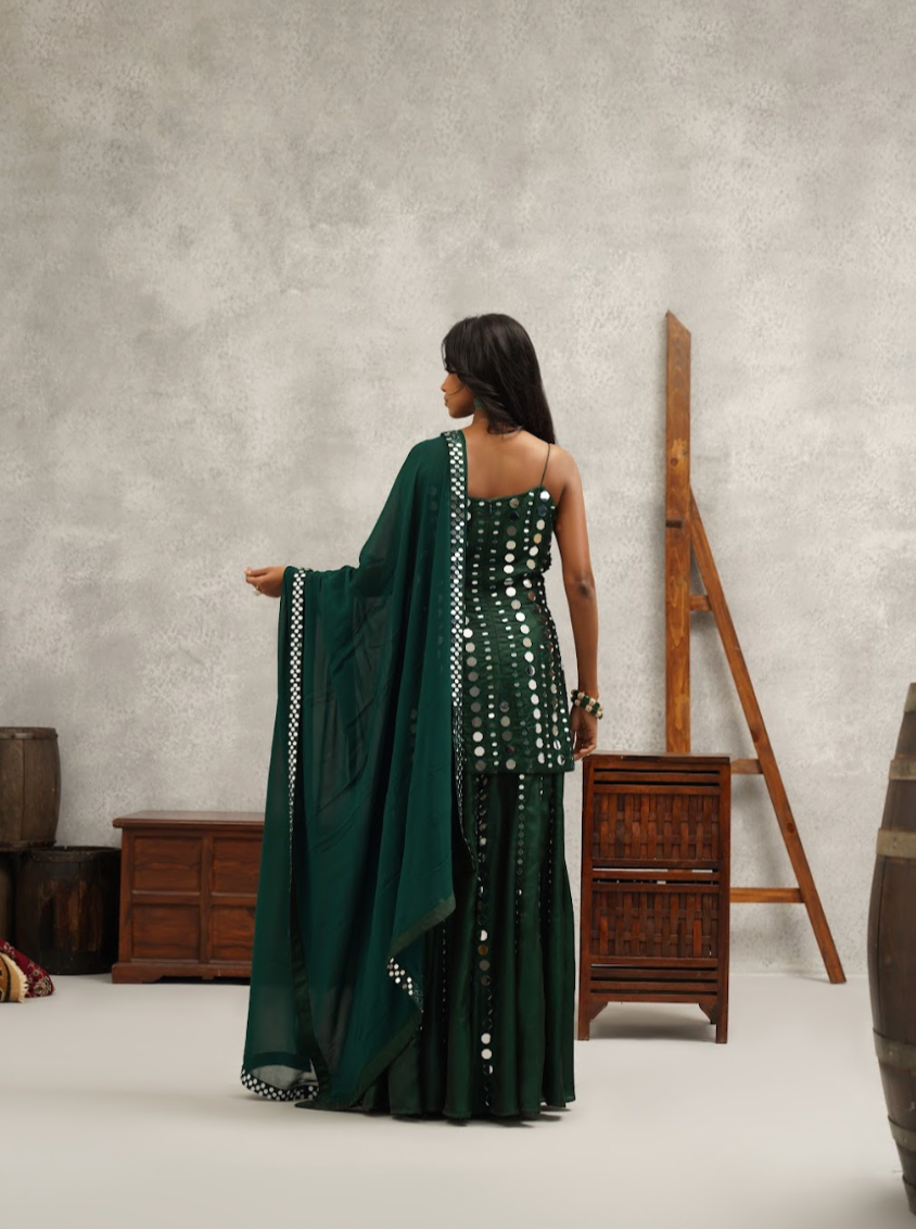 Green Mirror Sharara Set