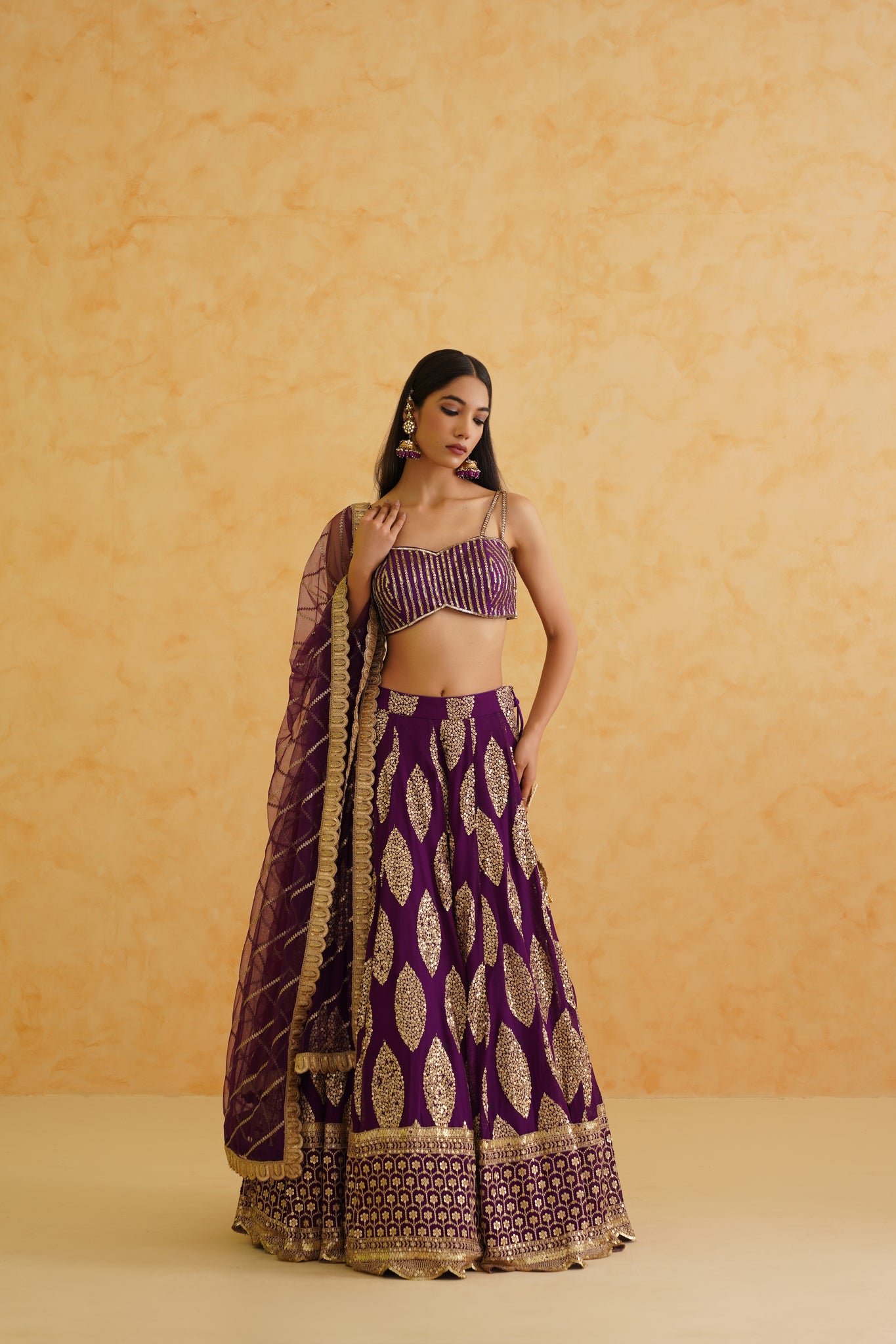 Purple georgette lehenga, Blouse and dupatta Set