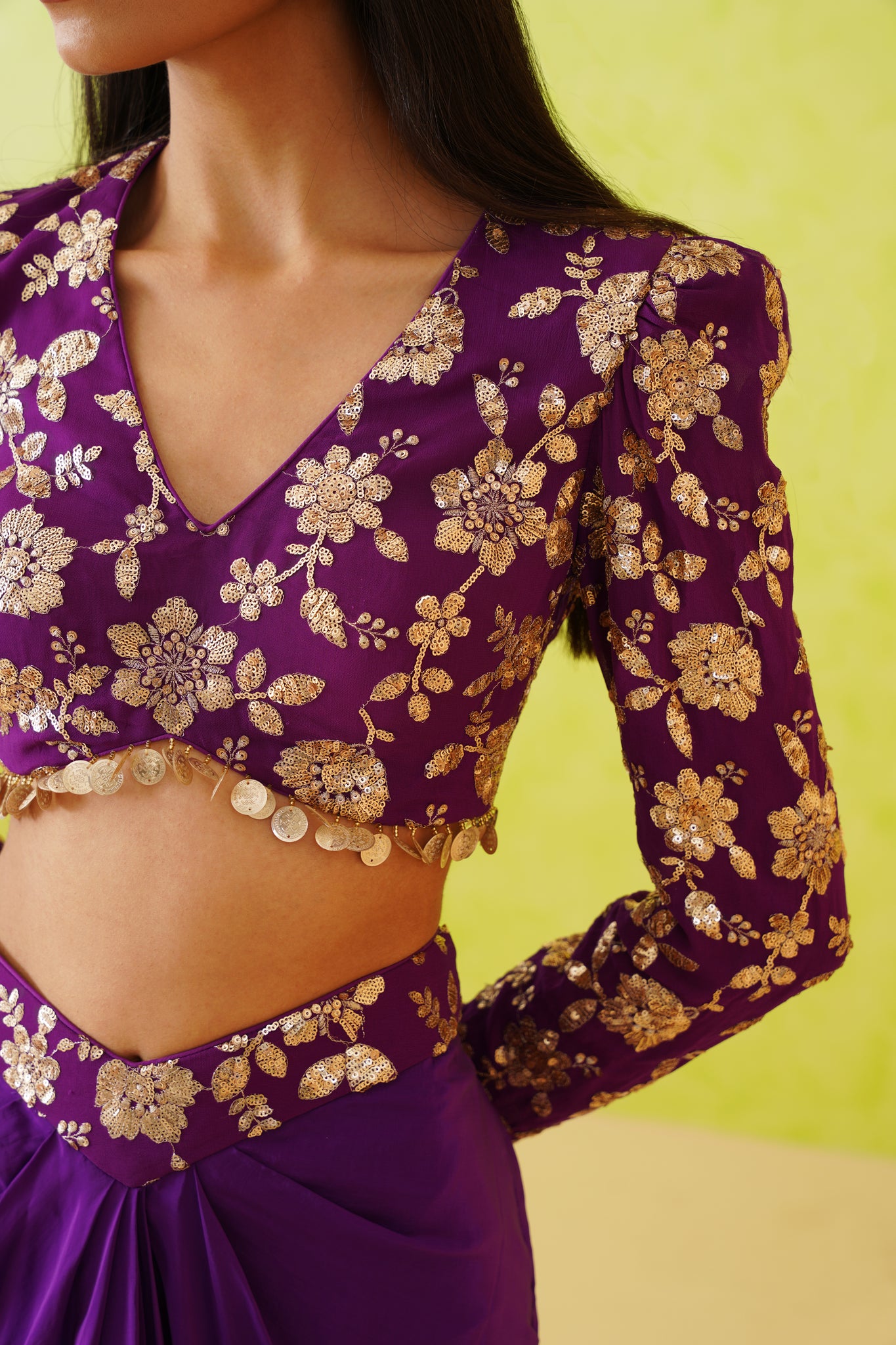 Purple Embroidered blouse and Dhoti set