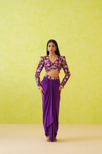 Purple Embroidered blouse and Dhoti set