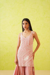 Pink embroidered Kurti, Sharara and Dupatta Set