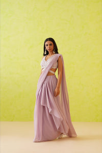 Mauve drape saree and embroidered blouse set