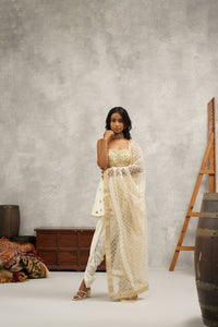 White Embroidered Peplum and Dhoti Set