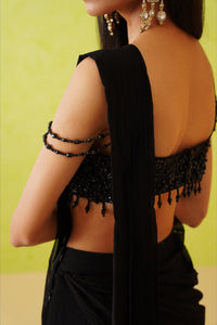 Black drape saree and embroidered blouse set