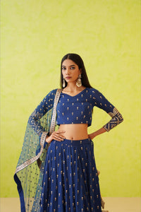 Blue georgette lehenga, Blouse and dupatta Set