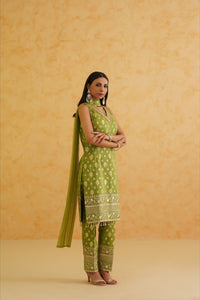 Green Brocade Kurti pant Set