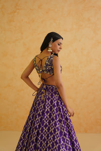 Purple brocade lehenga, blouse and dupatta Set