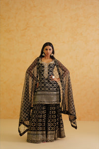 Black Brocade Kurti Garara Set