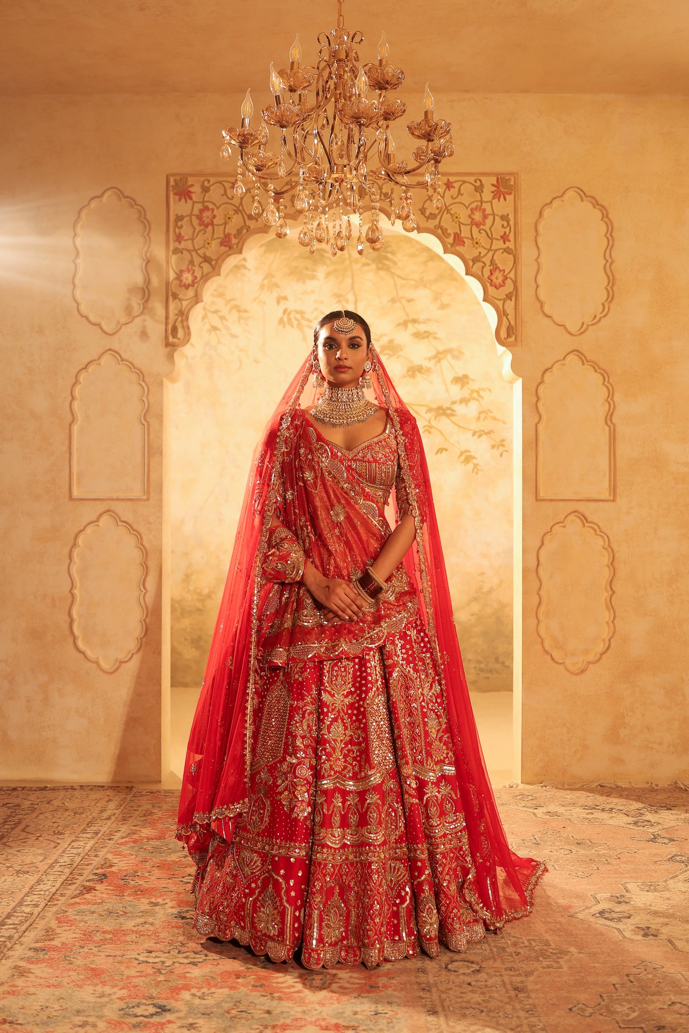 Red embroidered lehenga set Kapda Dori Red embroidered lehenga set Kapda Dori