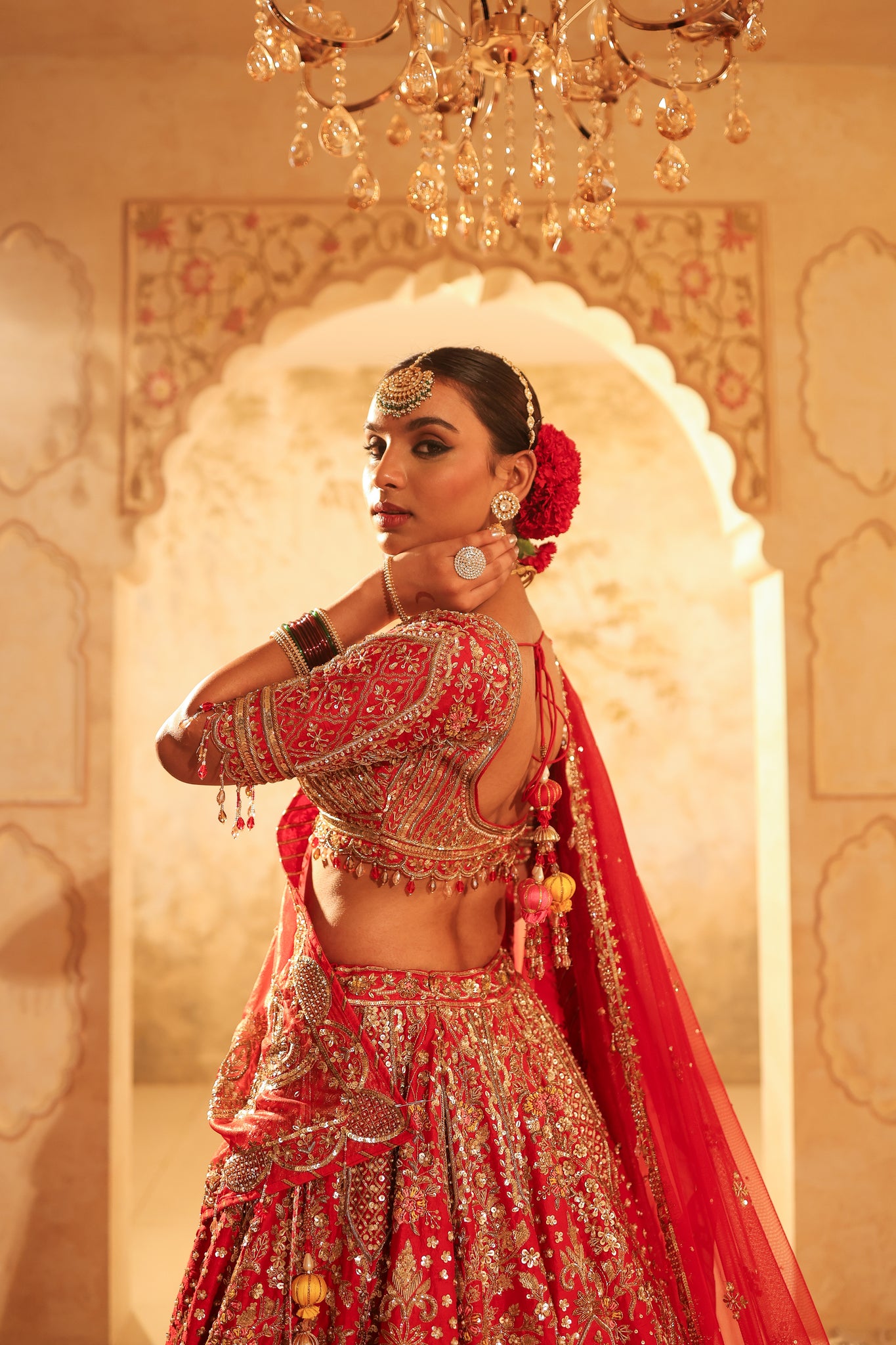 Red embroidered lehenga set