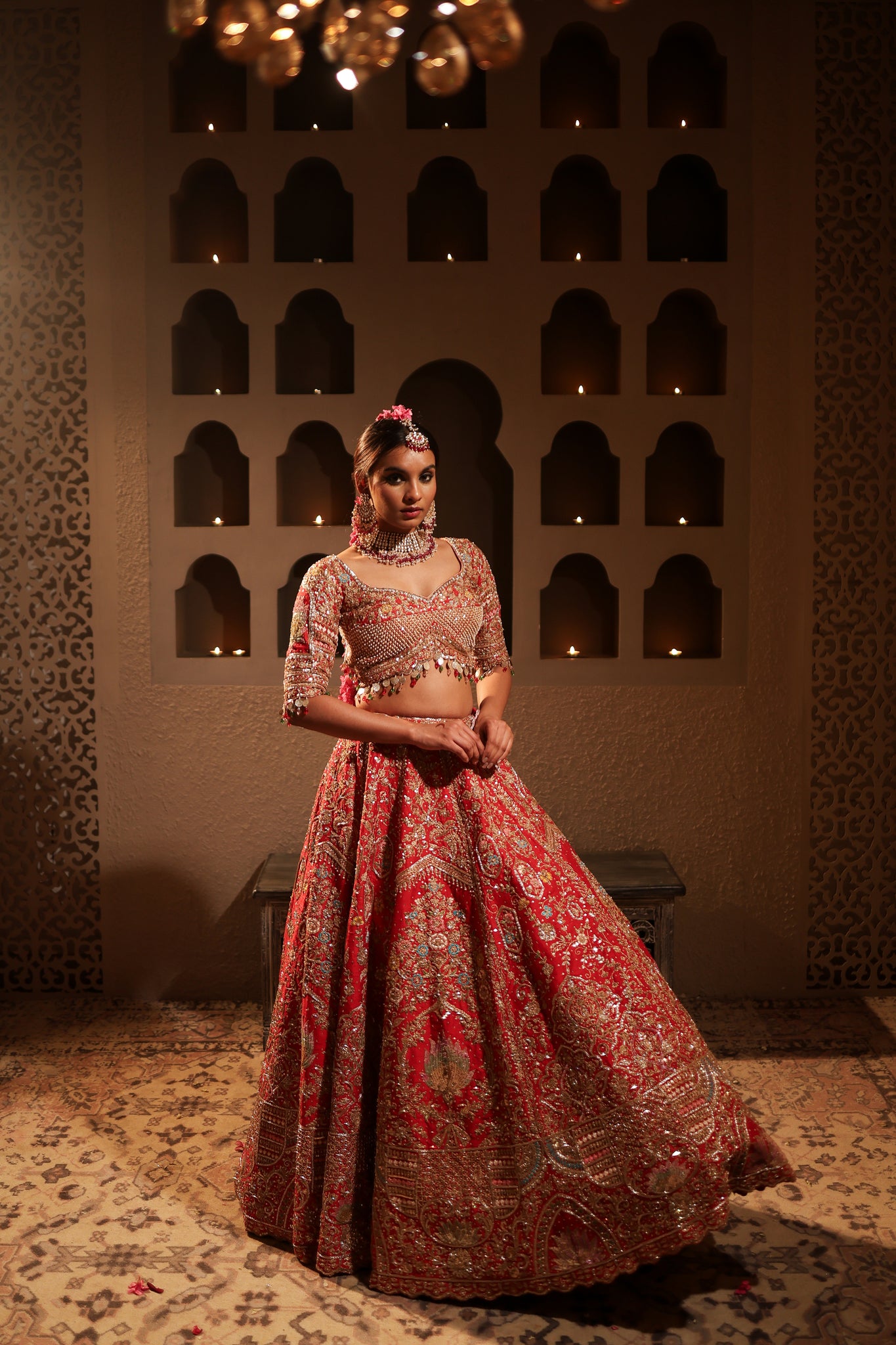 Red embroidered lehenga set