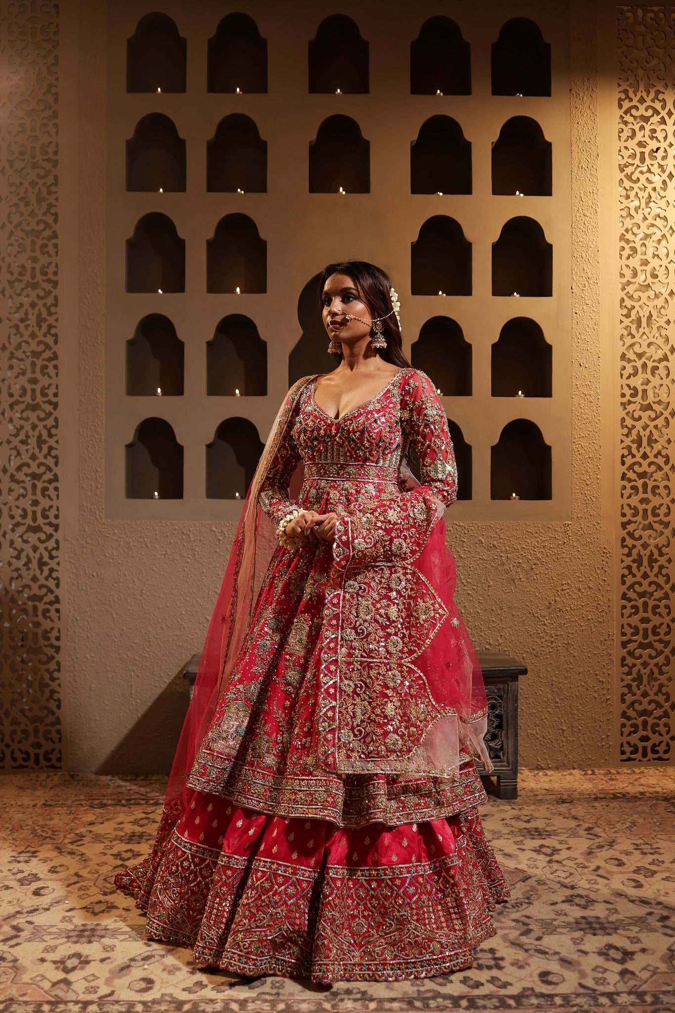 Fuchsia embroidered lehenga with Anarkali Kurta set